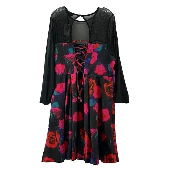 NWT Torrid Women’s Mini Scuba Illusion Neck Rose Floral Dress Multi Sz 3 (22/24) - Picture 4 of 9
